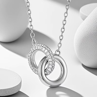 Collier en argent sterling 925 pour femmes, design à double anneau entrelacé, collier simple pour couple, personnalisation en gros