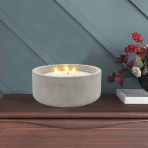 Vente en gros de bougie en forme de bol gris en <span class=keywords><strong>ciment</strong></span> avec de la vraie cire à l'intérieur et 3 mèches pour cadeau d'anniversaire pour accessoire photo de table - Product Image 3