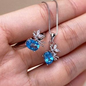 Đồ Trang Sức Mới Hợp Thời Trang Sterling 925 Bạc Mạ Vàng Tự Nhiên Topaz Tính Khí Engagement Wedding Party Vòng Cổ Nhẫn Set Trẻ Em - Product Image 1