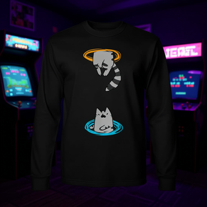 T-shirt à manches longues vintage avec motif chat meme, design mignon animal et jeu vidéo, col rond unisexe, impression numérique, promotionnel pour adulte - Product Image 3