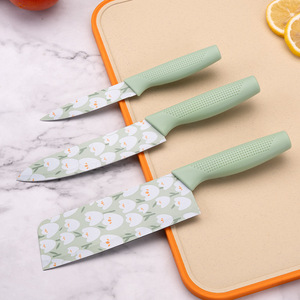 Ensemble de 3 couteaux de chef en acier inoxydable à imprimé floral vert menthe, manches en plastique PP brillant, longueur de lame de 8 à 9,9 pouces, pour droitiers - Product Image 5