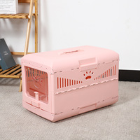 Cage de transport pliable pour animaux de compagnie, approuvée par les compagnies aériennes, en plastique, avec porte en fil métallique, vente en gros, pour chiens et chats