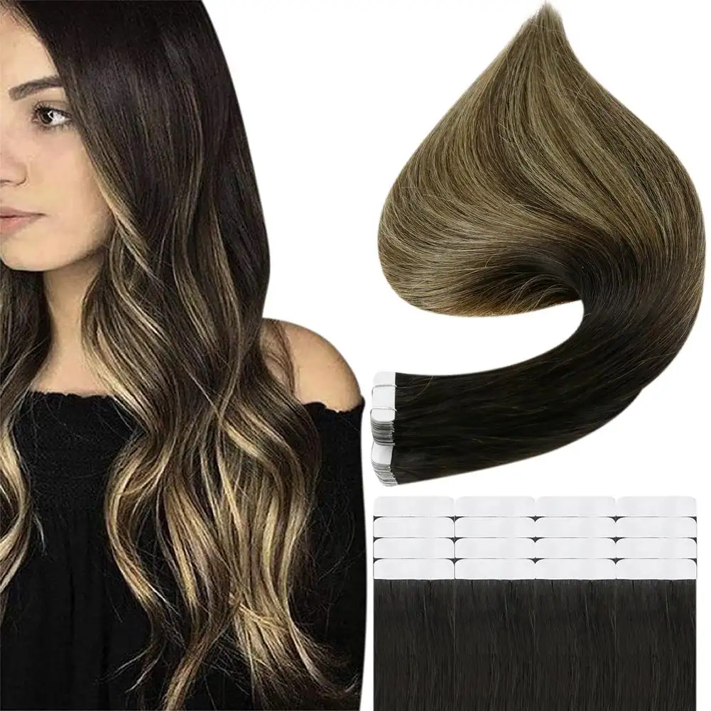 Groothandel 100% Human Hair Tape In Hair Extensions Dubbele Inslag Balayage Kleur # 1B 4 27