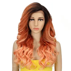 Rebecca Best Selling Synthetic Hair Wigs Long Ombre Pink Deep Wave Wig Heat Resistant Natural Lace Front Synthetic Wigs