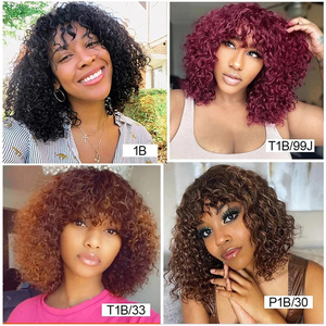 Perruque courte bob sans colle en cheveux humains, prête à porter, <span class=keywords><strong>coupe</strong></span> pixie avec <span class=keywords><strong>frange</strong></span> pour femmes, longue et volumineuse, fabriquée à la machine, sans dentelle, en cheveux humains - Product Image 2