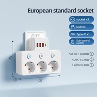 Nouvelle multiprise standard européenne avec 3 prises CA, 3 ports USB + 1 port Type-C à charge rapide, prise murale avec interrupteur indépendant