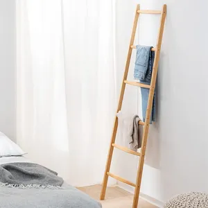 Wholesale Bamboo Standing Ladder Rack Towel Ladder Shelf Bamboo Towel Holder Stand for Bathroom