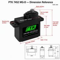 Servomoteur numérique PTK 7452 MG-D HV à engrenages métalliques, 4,5 kg, 0,105 sec, compatible Lipo 2S (4,8V-7,4V) pour avions RC à voilure fixe F3P F5J et planeurs