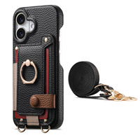 Tas ponsel selempang Diagonal pemegang kartu dompet ponsel tas tali ritsleting casing ponsel Funda untuk iPhone 16 15 14 Pro Max Plus