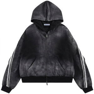 Men's Oversized <b>Zip</b>-Up <b>Hoodie</b> <b>Black</b> French Terry Embossed Logo Sporty Fit Regular Length Autumn Wear - Product Image 1