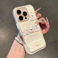 Coque de téléphone antichoc à pois avec support miroir pliable pour iPhone 17 Pro Max 16 15 14 Plus 13 12 11 Pro, motif chiot mignon