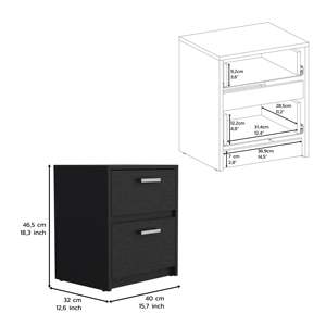 Nightstand 18 H 2 <b>Drawers</b> Metal Handles Black <b>Storage</b> <b>Drawer</b> Bedroom Furniture - Product Image 5