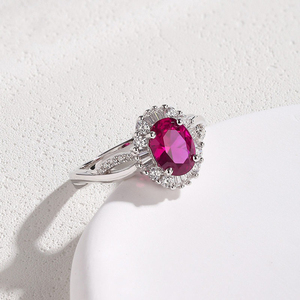 SGARIT custom Luxury Women's 14K <b>gold</b> Oval Ruby <b>Cocktail</b> <b>Ring</b> Pave Setting Engagement Party Jewelry LAB gemstone Jewelry - Product Image 1