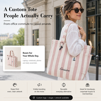 Sac fourre-tout en toile rose moyen personnalisé avec logo, poignée courte et imprimé rayé pour campagne publicitaire, fabrication OEM en gros