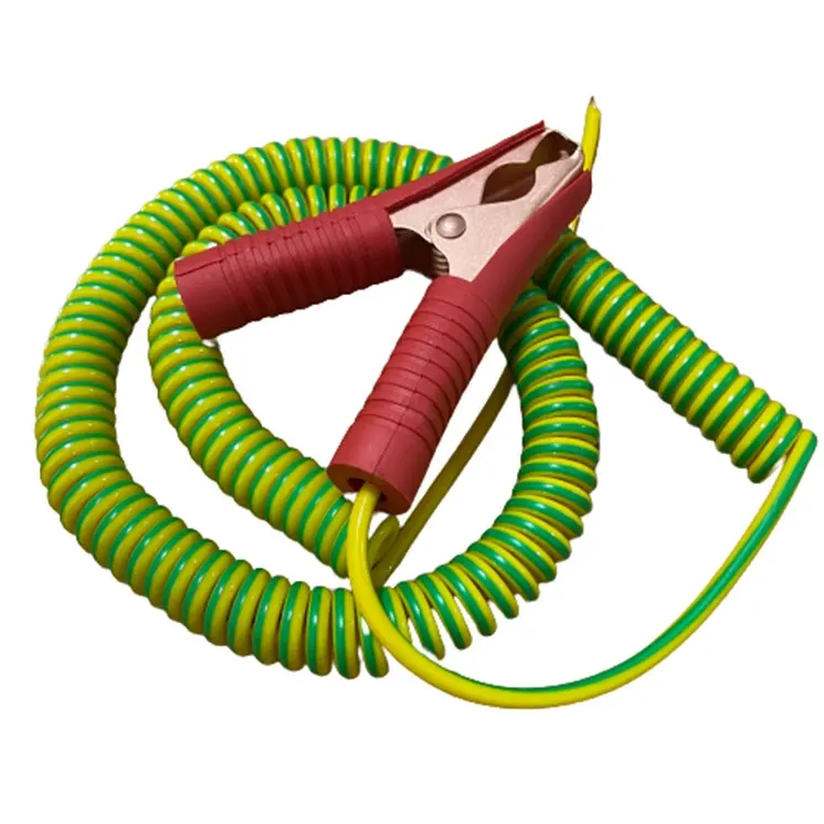 Tamaño personalizado tierra amarillo verde alambre cocodrilo pinza de cocodrilo cobre tierra resorte Cable cable de alimentación Cable espiral