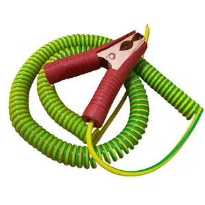 Customized Size Earth Yellow Green Wire Crocodile Alligator Clip Copper Ground Earth Spring Cable Power Cord Spiral Cable Wire