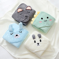 Peignoir pour bébé à capuche carré en polaire corail anti-choc, brodé de dessins animés, serviette de bain pour enfants à séchage rapide avec technique de tissage, soin du lavage à la main