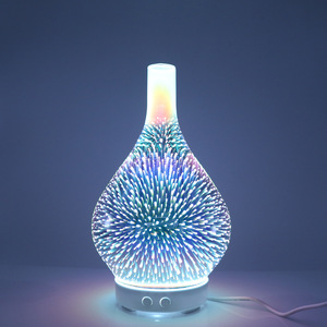 Diffuseur <span class=keywords><strong>d</strong></span>'arômes en verre 3D en forme de feu <span class=keywords><strong>d</strong></span>'artifice de 100 ml, humidificateur ultrasonique silencieux avec 7 lumières LED pour chambre à coucher - Vente en gros - Product Image 5