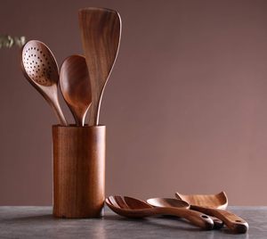 Accessoires de cuisine, ustensiles de cuisine, organisateur de cuisine, ensemble d'ustensiles en bambou avec support, ustensiles de cuisine pour la cuisson - Product Image 3