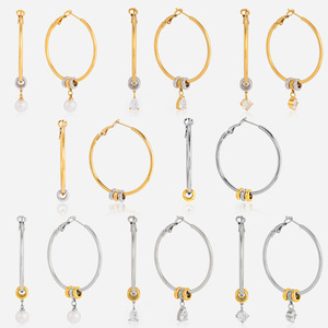 Boucles d'oreilles créoles bicolores en acier inoxydable plaqué or 18 carats, design géométrique, bijoux pour femme, cadeau, boucles d'oreilles pendantes tendance - Product Image 1