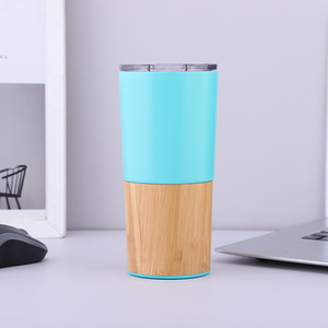 Taza de café aislada de acero inoxidable 18/8 con recubrimiento en polvo al por mayor, vaso de vacío exterior de doble pared para coche con carcasa de bambú - Product Image 5