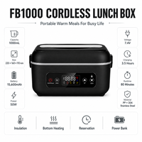 Boîte à lunch électrique sans fil rechargeable, chauffe-plat portable auto-chauffant en acier inoxydable, capacité 1L, avec fonction Power Bank
