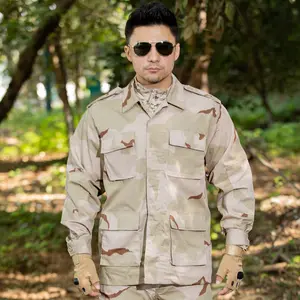 Men's Tactical BDU Uniform Combat Suit There Color Desert Camouflage Shirt Jacket Coat and Pants Set