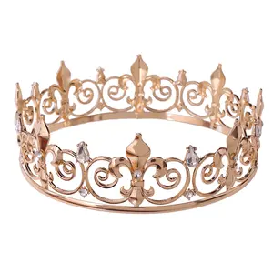 Bandeau en alliage de Zinc et cristal pour hommes, accessoires pour cheveux, style Baroque, Fleur de lis, bijoux de fête, couronne de Prince ou King, diadème