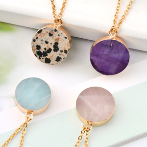 <span class=keywords><strong>Pendentif</strong></span> rond en pierres <span class=keywords><strong>semi</strong></span>-précieuses naturelles, avec <span class=keywords><strong>pendentif</strong></span> rond en acier inoxydable, collier en or véritable 18k, prix d'usine - Product Image 4