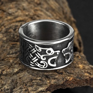 Men's Titanium Steel <b>Ring</b> Viking Double Wolf Head Design Hip Hop Style Animal Pattern Gift Jewelry - Product Image 4