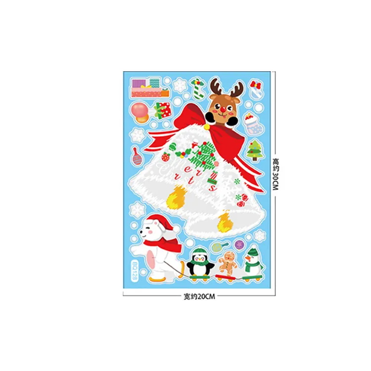 Qianheng 2022 New Design Merry Christmas Stickers Decorations Snowman Tree Santa Traceless Glass Window Stickers