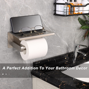 Porte-papier toilette moderne en aluminium spatial auto-adhésif avec étagère pour téléphone - Product Image 3