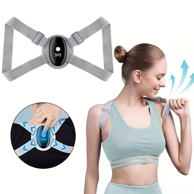 Wochuan LED Display Smart Vibration Reminder Adjustable Upper Back Brace Smart Posture Corrector for Men and Women