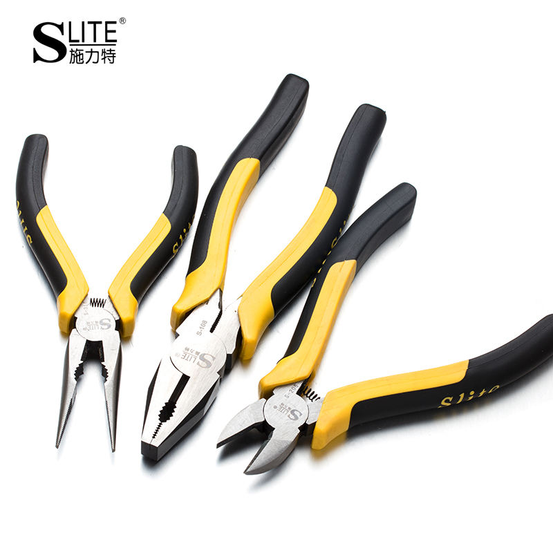 1pc Slite Electrician Pliers 6\" Long Nose/ Flat Nose/ Diagonal Steel Pliers With Plastic Molded Handle Customizable Oem Support