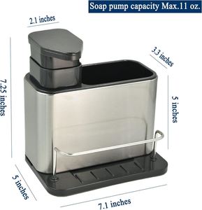 3-in-1 Sponge Holder Drainer Drying Rack for <b>Kitchen</b> Hardware Sink <b>Caddy</b> with Soap Dispenser - Product Image 3