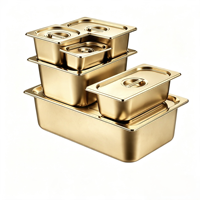 Goldene Edelstahl-Gastronormbehälter Stapelbare Buffet-Lebensmittelaufbewahrung GN-Behälter mit Deckel für Catering, Hotel und Restaurant