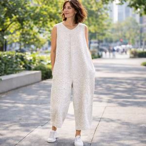 Tuta Intera da <span class=keywords><strong>Donna</strong></span> Personalizzata <span class=keywords><strong>Oversize</strong></span> Senza Maniche in Lino a Quadri Abbigliamento Femminile - Product Image 1