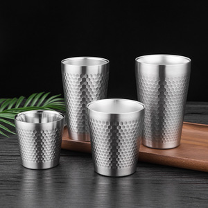 Tasse en acier inoxydable à motif de <span class=keywords><strong>marteau</strong></span> à double couche simple et à la mode, tasse à main - Product Image 5