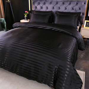 Ensemble <span class=keywords><strong>de</strong></span> literie <span class=keywords><strong>de</strong></span> luxe housse <span class=keywords><strong>de</strong></span> couette en Satin noir Twin Full Queen King Size rayures Super doux confortable linge <span class=keywords><strong>de</strong></span> lit couette Cove - Product Image 3