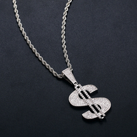 Haute Qualité Glacé Dollar Signe Pendentif Collier Véritable 18K Plaqué Or Laiton 5A Cubique Zircone Hip Hop Bijoux