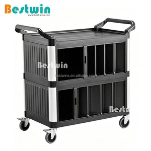 Chariot de service en plastique noir pour <span class=keywords><strong>restaurant</strong></span>, hôtel, service en chambre, chariot utilitaire fermé avec porte coulissante pliable - Product Image 1