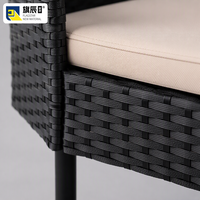 Ensemble de patio en rotin noir 4 pièces, meubles d'extérieur en rotin avec deux fauteuils, un canapé et une table basse