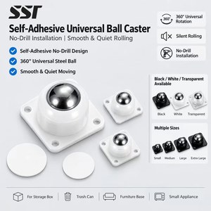 Roulettes universelles auto-adhésives sans perçage, pivotantes à 360 degrés, mini-roues en acier inoxydable pour boîte de rangement, poubelle, meubles - Product Image 1