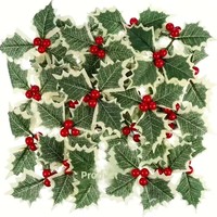 Model Bunga Sutra Mirip Asli Terlaris, Dekorasi Natal Ranting Holly Segitiga Tiga Cabang dengan Buah Berry Merah