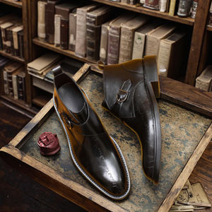 Chaussures d'hiver personnalisées de style britannique, bottes Chelsea pour hommes, chaussures habillées en cuir véritable sculpté, boucle de ceinture, bottes à la cheville pour hommes - Product Image 5