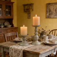 Juego de Portavelas de Hierro Forjado en Oro Blanco Mate, Candelabro con Bandeja Redonda Plana para Oficina, Dormitorio, Decoración de Mesa de Estilo Nórdico