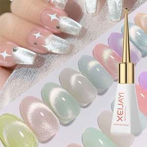 Vernis à ongles semi-permanent magnétique en gel, couleur nude, effet œil de chat, brillant, avec des perles de verre scintillantes, 10 ml - Product Image 1