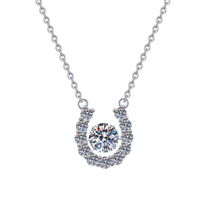 Fine Jewelry Grade D 1Carat Round Brilliant Cut Moissanite 925 Sterling Silver Horseshoe Pendant <b>Necklace</b> Women GRA Certified - Product Image 1