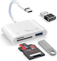 Convertisseur de concentrateur multi-ports 3 en 1 Type-C/Micro USB vers USB-A Adaptateur OTG avec lecteur de carte mémoire TF/SD pour ordinateur portable