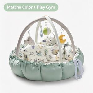 Tapis d'éveil rond portable pour bébé, tapis d'activités pour nourrissons, coussin doux en peluche imprimé, lit de sol pour crèche toutes saisons - Product Image 1
